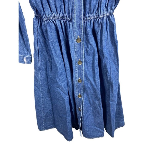 Vintage Denim Jean Shirt Dress 14 USA Made Button Down Midi Western Rockabilly - Picture 4 of 5